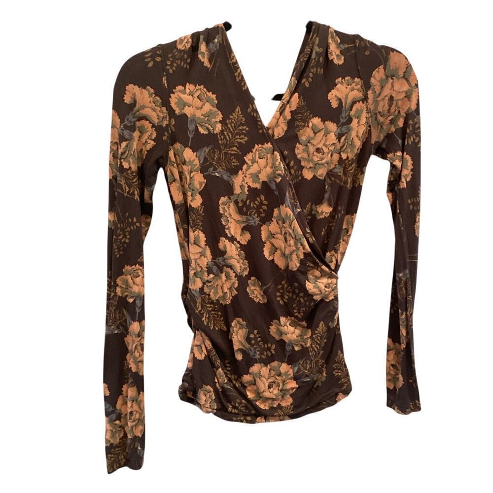 Free‎ People Womens Long Sleeve Shirt Surplice Dark Romantic Cottagecore Floral